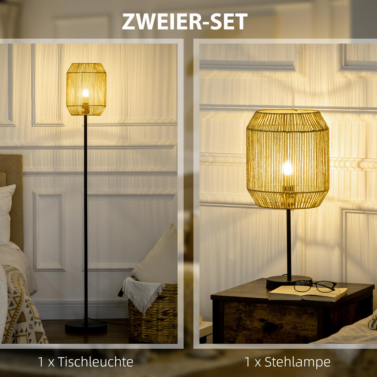 TISCHLAMPE Set mit E27 Sockel, Natur - Multicolor, Papier (26/26/158cm) - HOMCOM