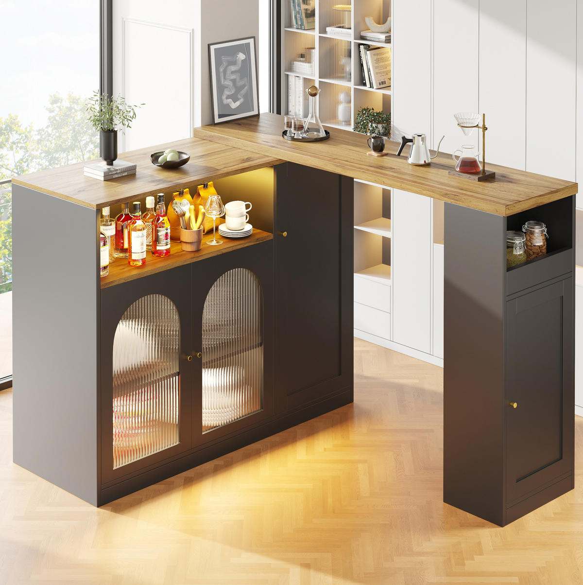 BARTISCH drehbar mit LED ca. 197 x 39,6 x 100 cm MDF Schwarz - Schwarz, Holzwerkstoff (39.6/100/197cm) - Meubliv
