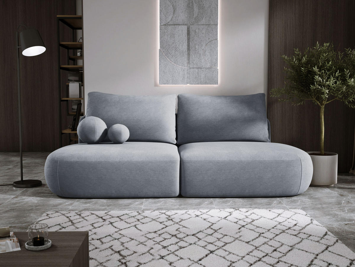 SCHLAFSOFA Moderne BABU mit Schlaffunktion – 3-Sitzer Sofa mit Bettkasten, DL-Automat, 2 Rückenkissen, 2 Zierkissen, 240x90x90 cm, Esche - Hellgrau, Holz/Textil (240/90/90cm) - DomoHome