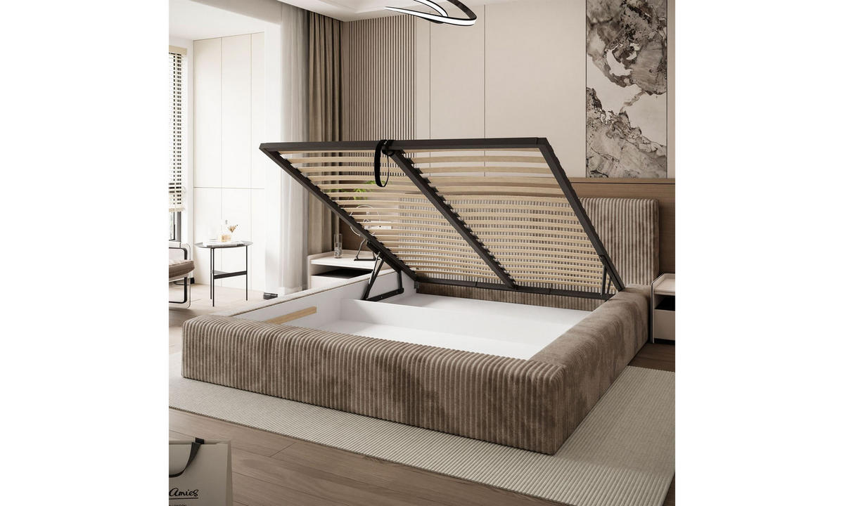 POLSTERBETT TILIA LUX 160x200 cm Tilia 17, 34 Holzlatten, Kopfteil 95 cm - Braun, Textil (160/200cm) - Lookway