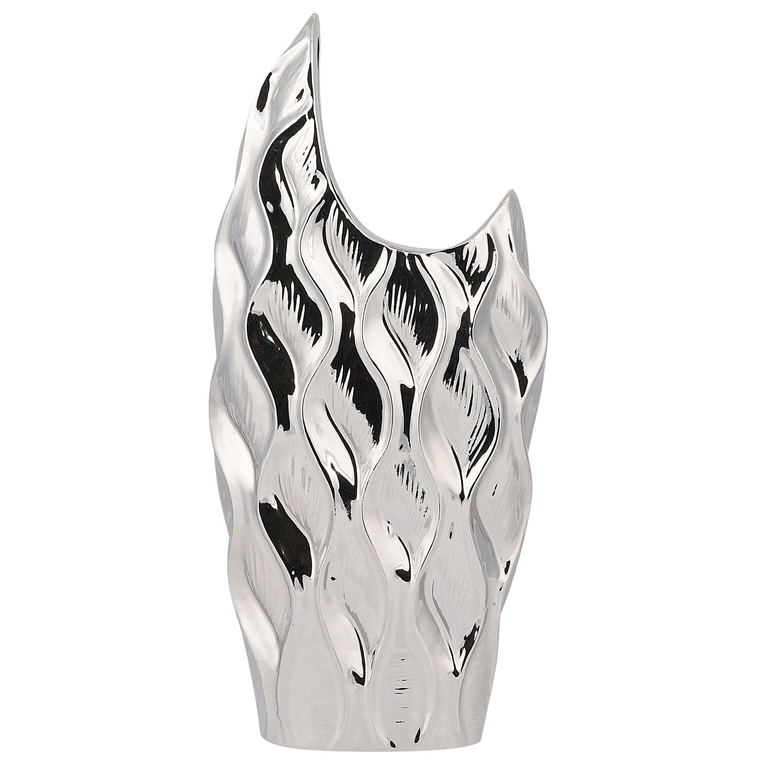 DEKOVASE Steinzeug silber Haluza - Silberfarben, Stein (35cm) - Beliani