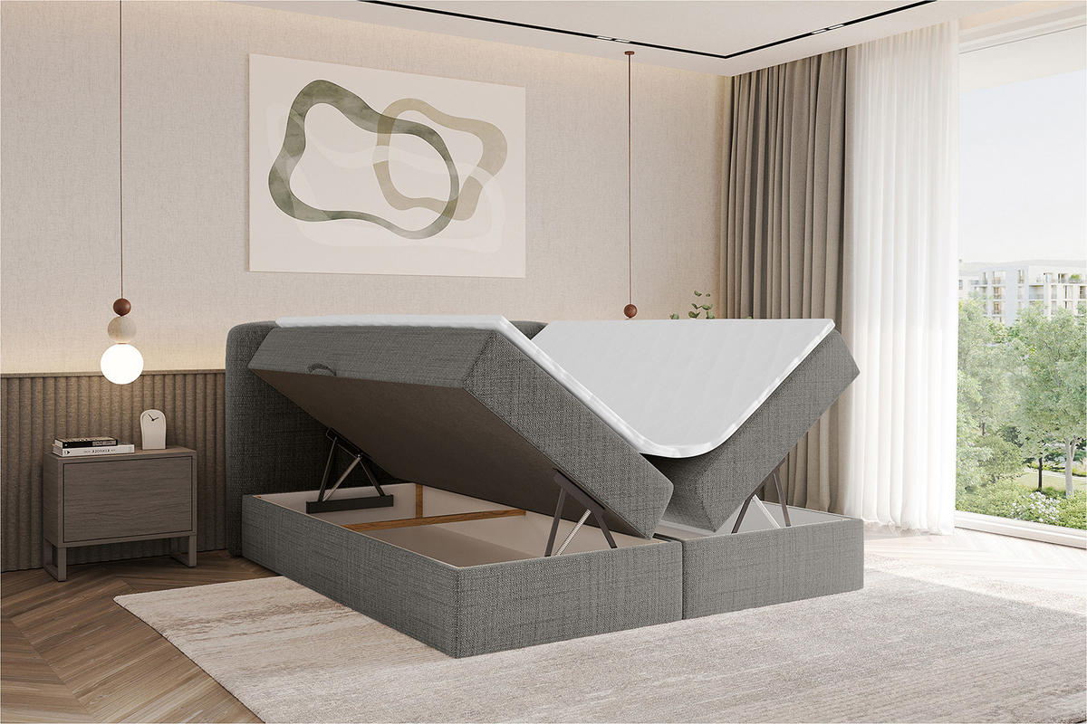 BOXBETT mit Matratze H4 - NINA - 160x200 cm - Grau - Grau, Holzwerkstoff (160/200cm) - ALTDECOR