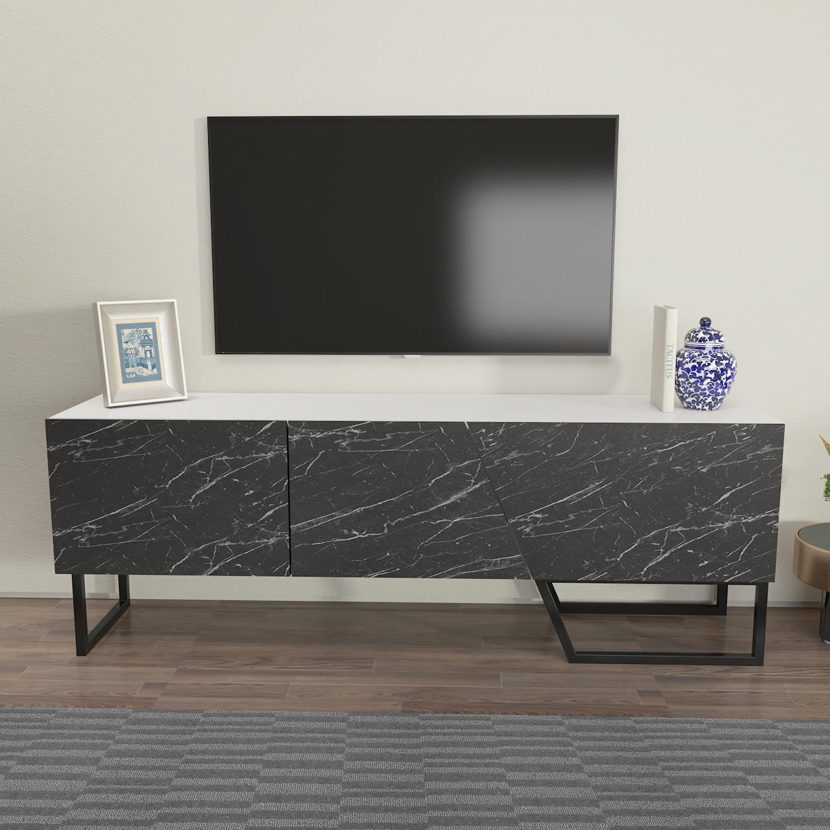 TV-ELEMENT Parla Weiß Schwarz - Schwarz/Weiß, Holzwerkstoff (150/50.6/35cm) - Decorotika