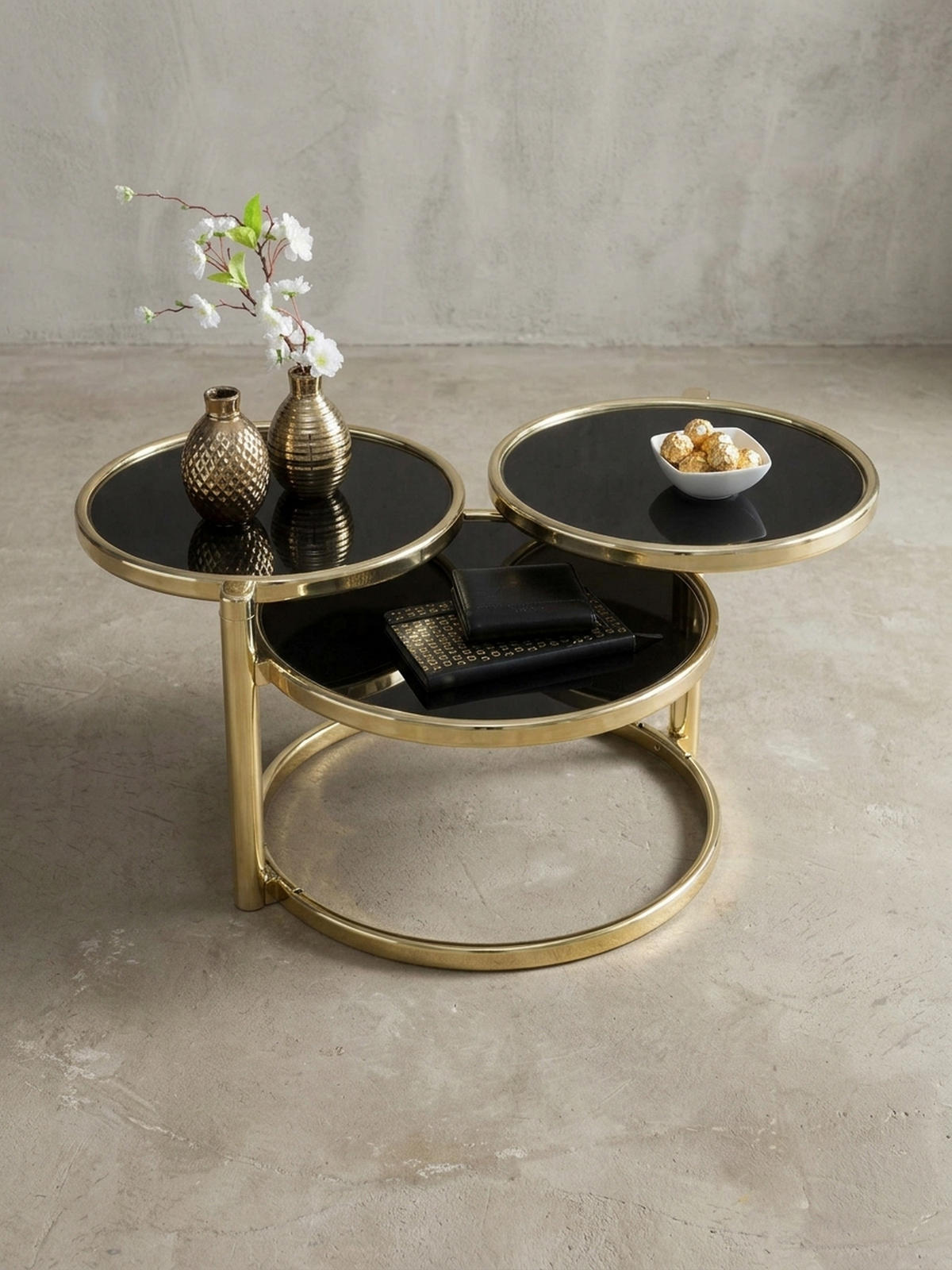 BEISTELLTISCH Glas Stahlgestell Schwenkbare Platten, Gold 58x58x43 cm - Goldfarben, Glas/Metall (58/58/43cm) - KADIMA DESIGN