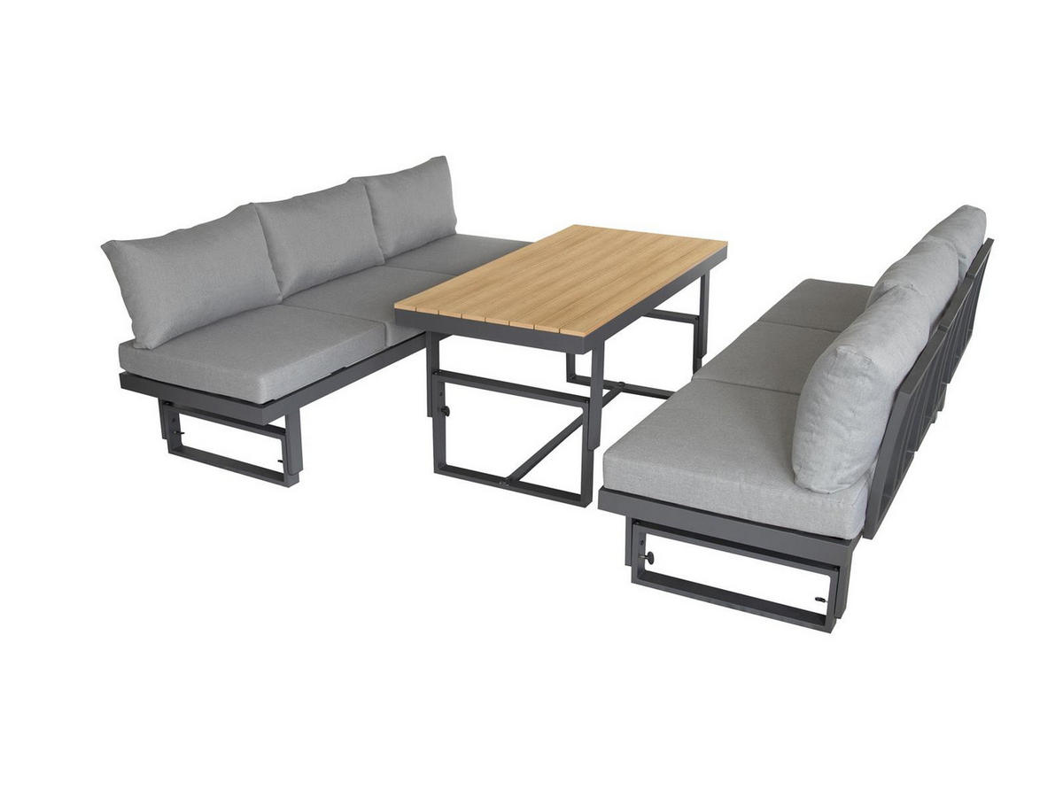 GARTENLOUNGE-SET Largo Grau Aluminium höhenverstellbarer Tisch für 6 Personen - Grau, Kunststoff - bellavista - Home & Garden