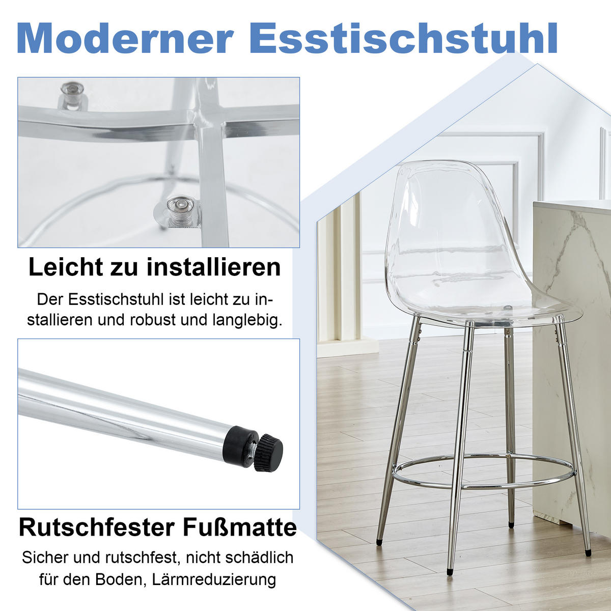 BARHOCKER 2er-Set Silber Transparent mit Rückenlehne und Fußstütze - Silberfarben, Metall (48.5/102/48.5cm) - PANGIVO
