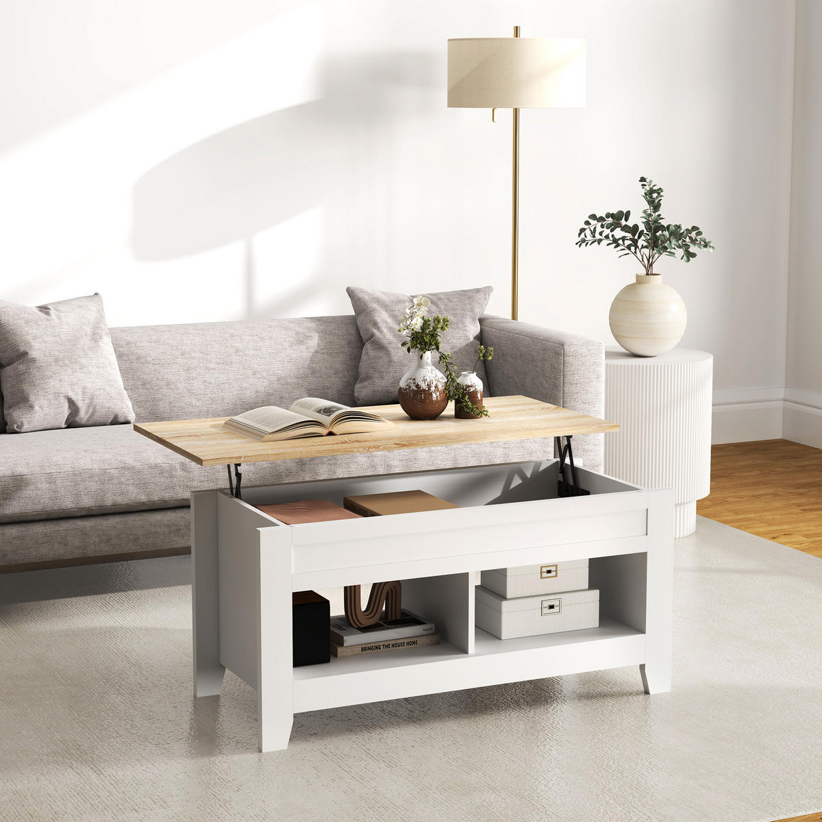 COUCHTISCH DE-15802 klappbare Platte Weiß - Weiß, Holzwerkstoff (105/50/62.5cm) - ComfortXL