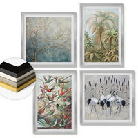WANDBILDER 4er Set - 50x50 cm & 40x60 cm Silberner Rahmen - Tropische Pflanzen, Vögel, Natur - Silberfarben, Kunststoff (50/50cm) - ArtPrintCave