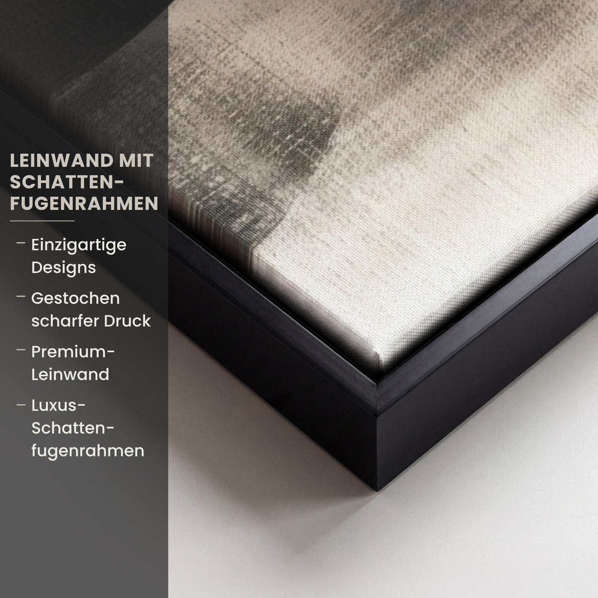 LEINWAND Bilder mit Rahmen - Abstrakt - Wellen - Schwarz - Verwittert - 100x70 - Trüffeleichefarben, Textil (100/70cm) - MuchoWow