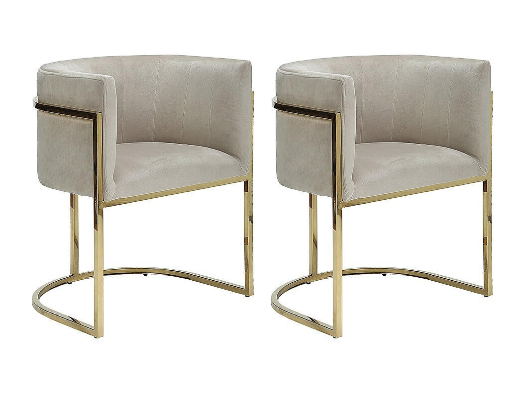 STUHL mit Armlehnen 2er-Set - Samt & Metall - Beige & Goldfarben - PERIA - Beige, Textil (56.5/76/60cm) - Pascal Morabito