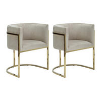 STUHL mit Armlehnen 2er-Set - Samt & Metall - Beige & Goldfarben - PERIA - Beige, Textil (60/76/56.5cm) - Pascal Morabito