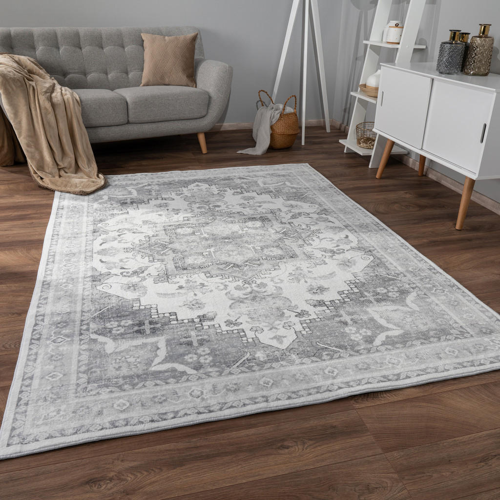Thumbnail - Paco Home Kurzflorteppich, Grau, Textil, Rechteckig, 160x220 cm, strapazierfähig, für Fußbodenheizung geeignet, Teppiche...