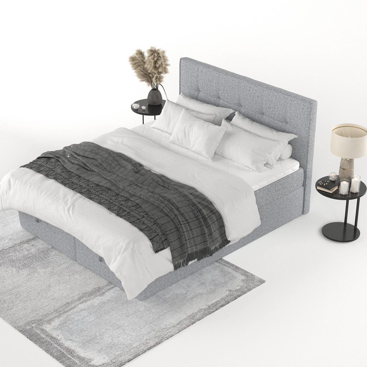 BOXBETT Tivra 180/200 cm Grau im Riva Stoff - Schwarz/Grau, Holz/Holzwerkstoff (180/200cm) - AltaBeds