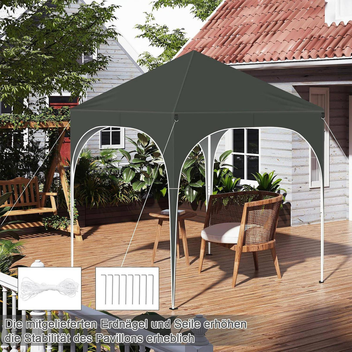 PAVILLON 2x2m mit 4 abnehmbaren Wänden, 3-stufig Höhenverstellbar - Grau, Metall (200/240/200cm) - Woltu