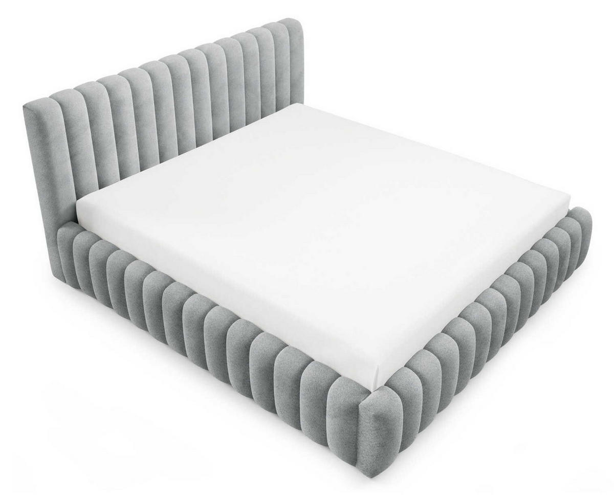 DOPPELBETT Bouclé 140x200 Livia mit Mettalllattenrost, Bettkasten, Hellgrau - Hellgrau, Holz/Textil (140/200cm) - Emporius