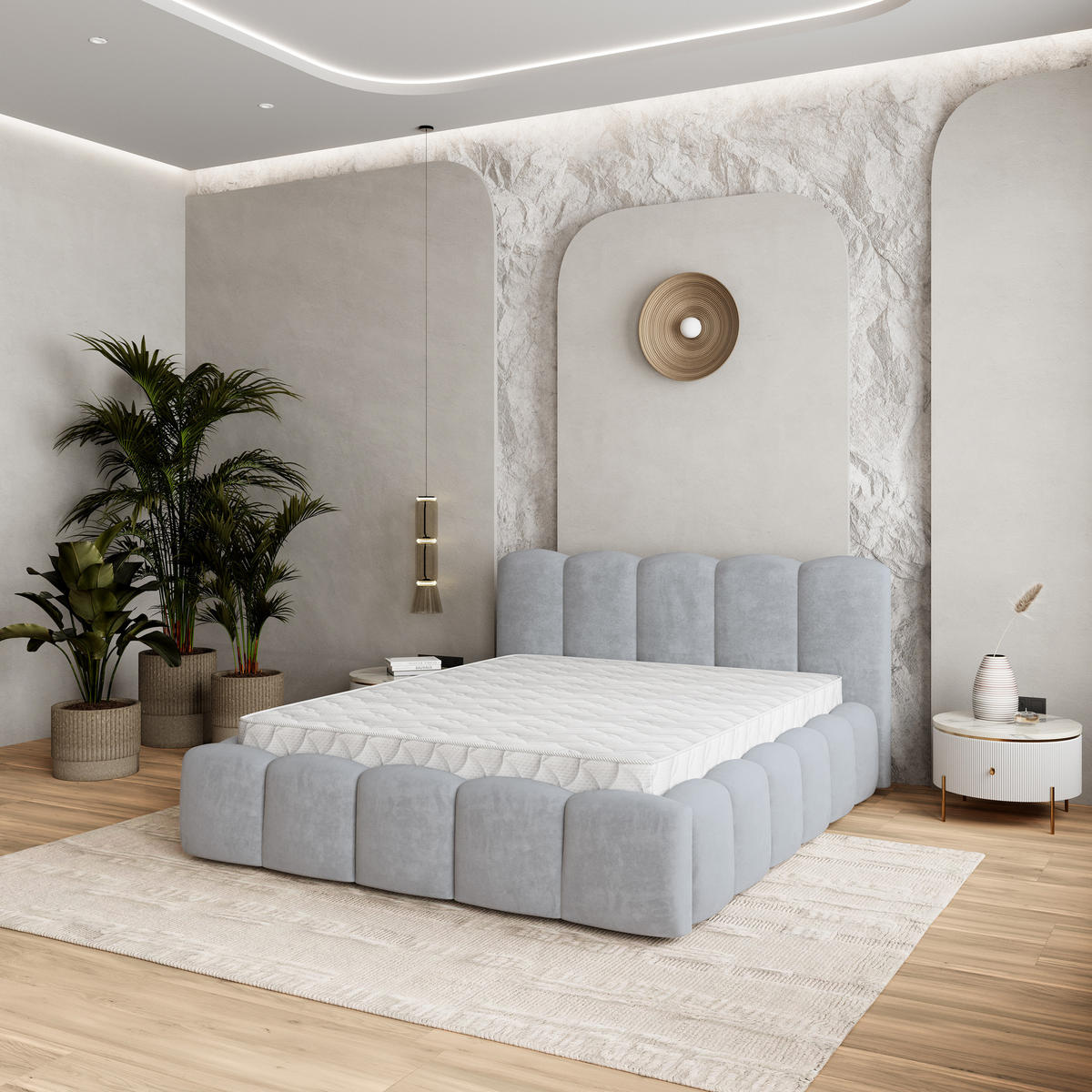 POLSTERBETT FALINA 160x200 cm mit Bettkästen - Hellgrau - Hellgrau, Holz (160/200cm) - MASSENO