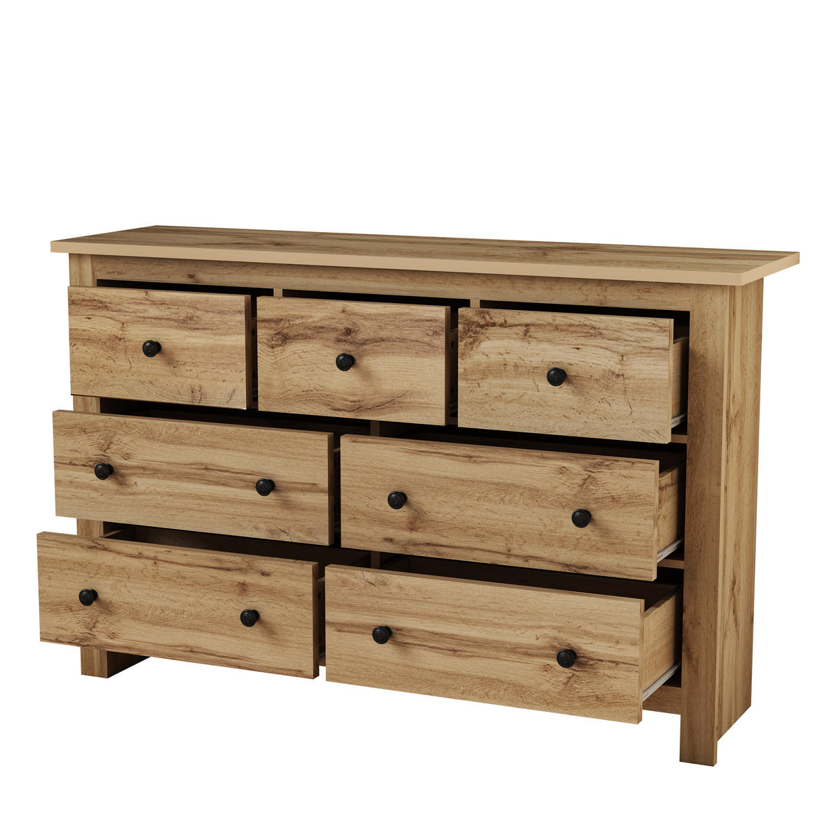 SIDEBOARD Holz 7 Schubladen Modern Stauraum Minimalistisch - Naturfarben, Holzwerkstoff (40/89/152cm) - FLIEKS