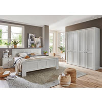 SCHLAFZIMMER Greenholm in Weiß 4 teilig mit Kleiderschrank 200cm Breite ohne Spiegel, Doppelbett 180x200cm, zwei Nachttisch - Weiß, Holzwerkstoff (80/200/120cm)