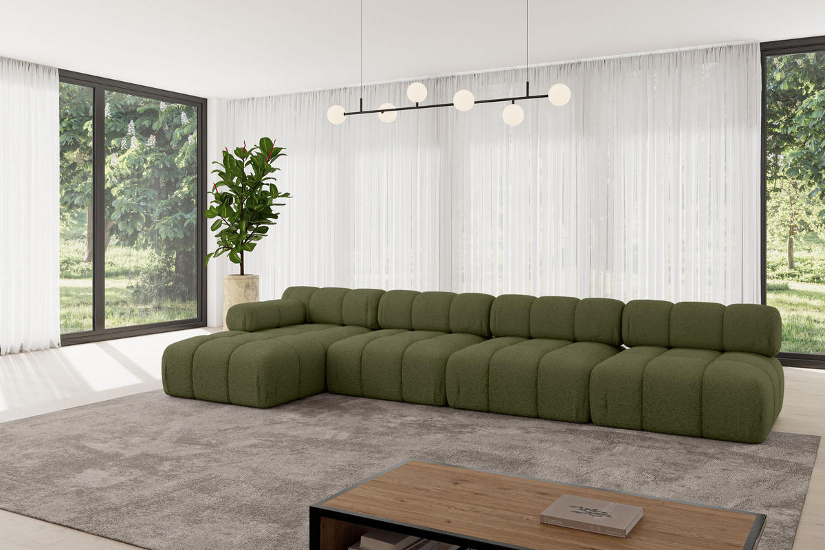 ECKSOFA modulares Sofa Razon-L3 - 380x160x70 cm Grün Bouclé - Grün, Holzwerkstoff/Textil (380/160cm) - ALTDECOR