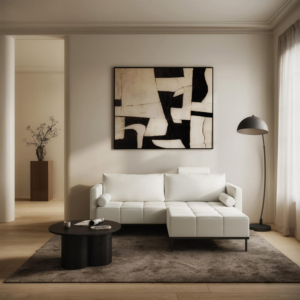 SCHLAFSOFA Skilia mit Schlaffunktion, 3-Sitzer 224 cm - Taupe/Schwarz, Holz/Metall (224/85/102cm) - Selsey
