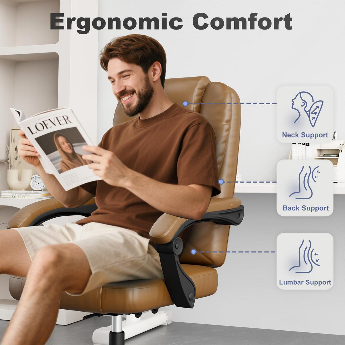 BÜROSTUHL Braun ergonomisch Kunstleder verstellbar - Braun, Leder (64/115/70cm) - Rattrix