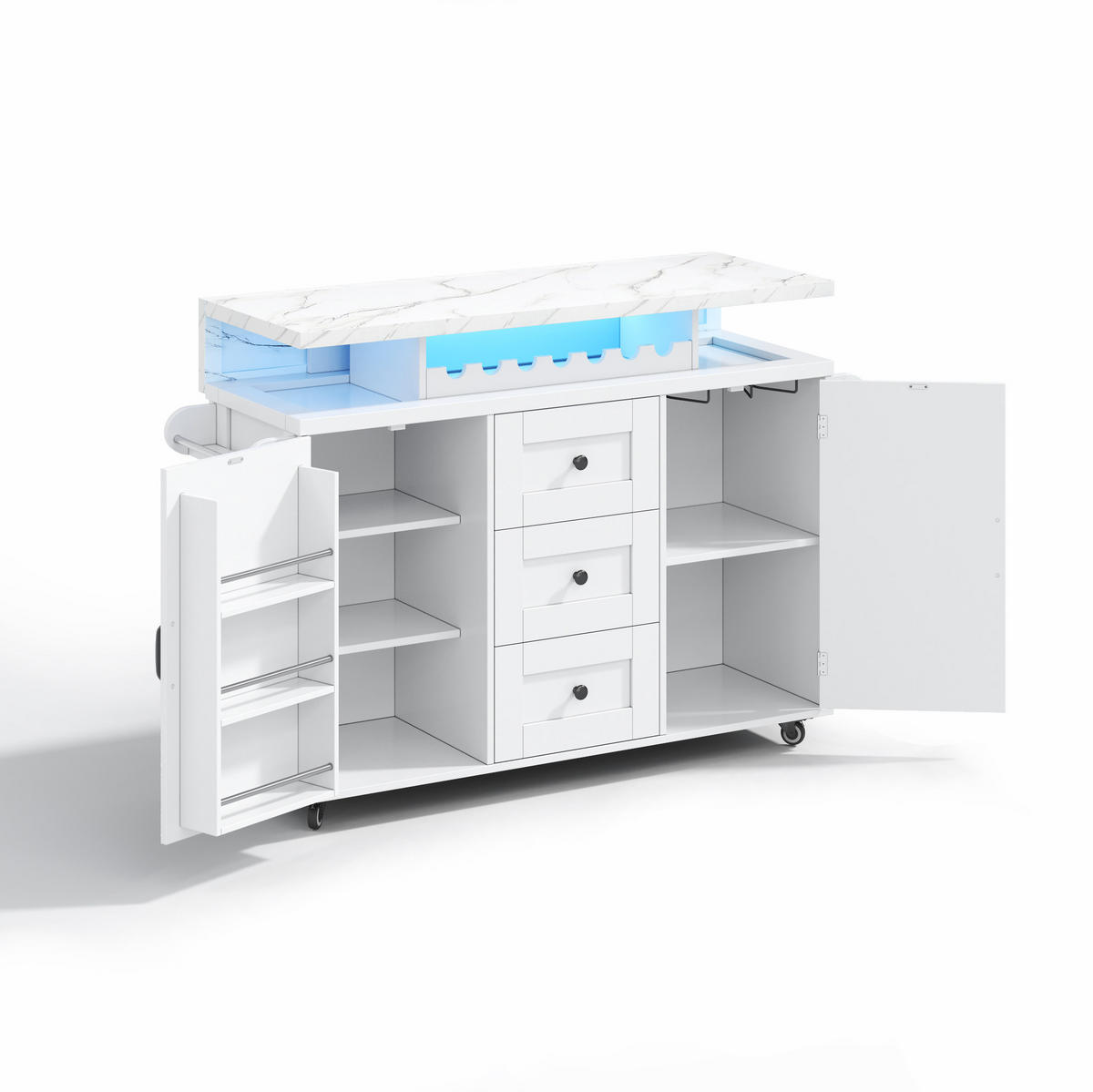 KÜCHENINSEL 138/60/93 cm aus MDF mit klappbarer Arbeitsplatte und LED-Beleuchtung Weiß - Weiß, Holzwerkstoff (138/93/60cm) - Modenvie