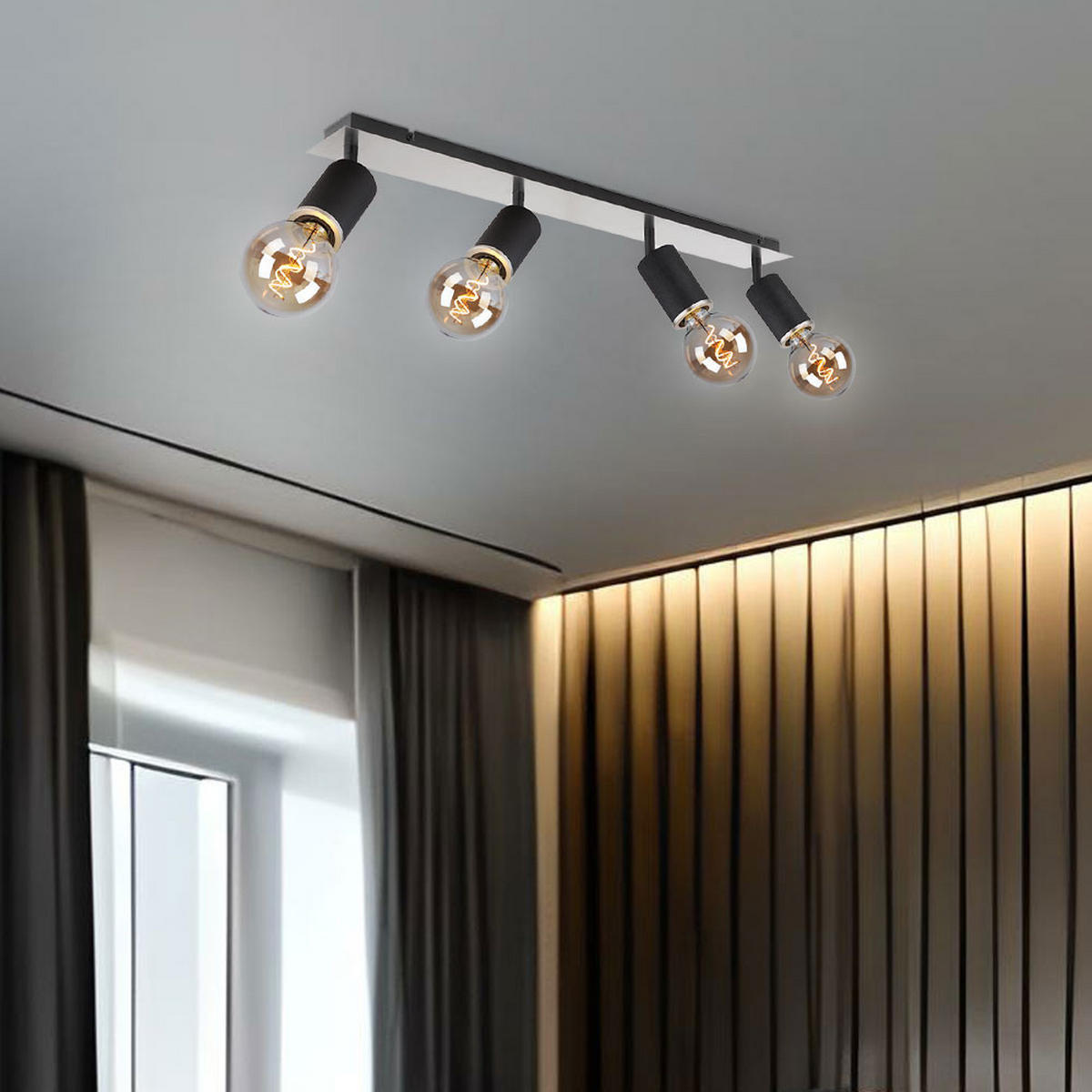 DECKENLEUCHTE Schwarz 4-flammig bewegliche Spots - Schwarz, Holz (80/10/18cm) - Globo Lighting