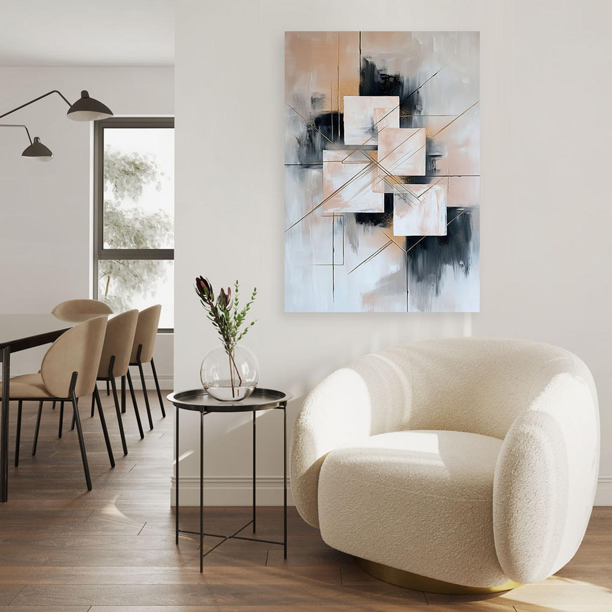 LEINWANDBILD Abstraktion Geometrische Quadrate 40x60cm - Grau, Textil (40/60cm) - Feeby