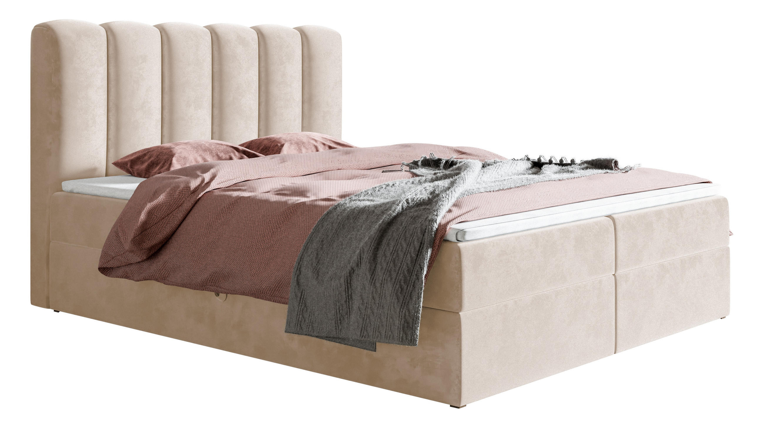 BOXSPRINGBETT 140x200 Rimini mit Matratze und Bettkasten, Beige - Beige, Holz/Textil (140/200cm) - Emporius