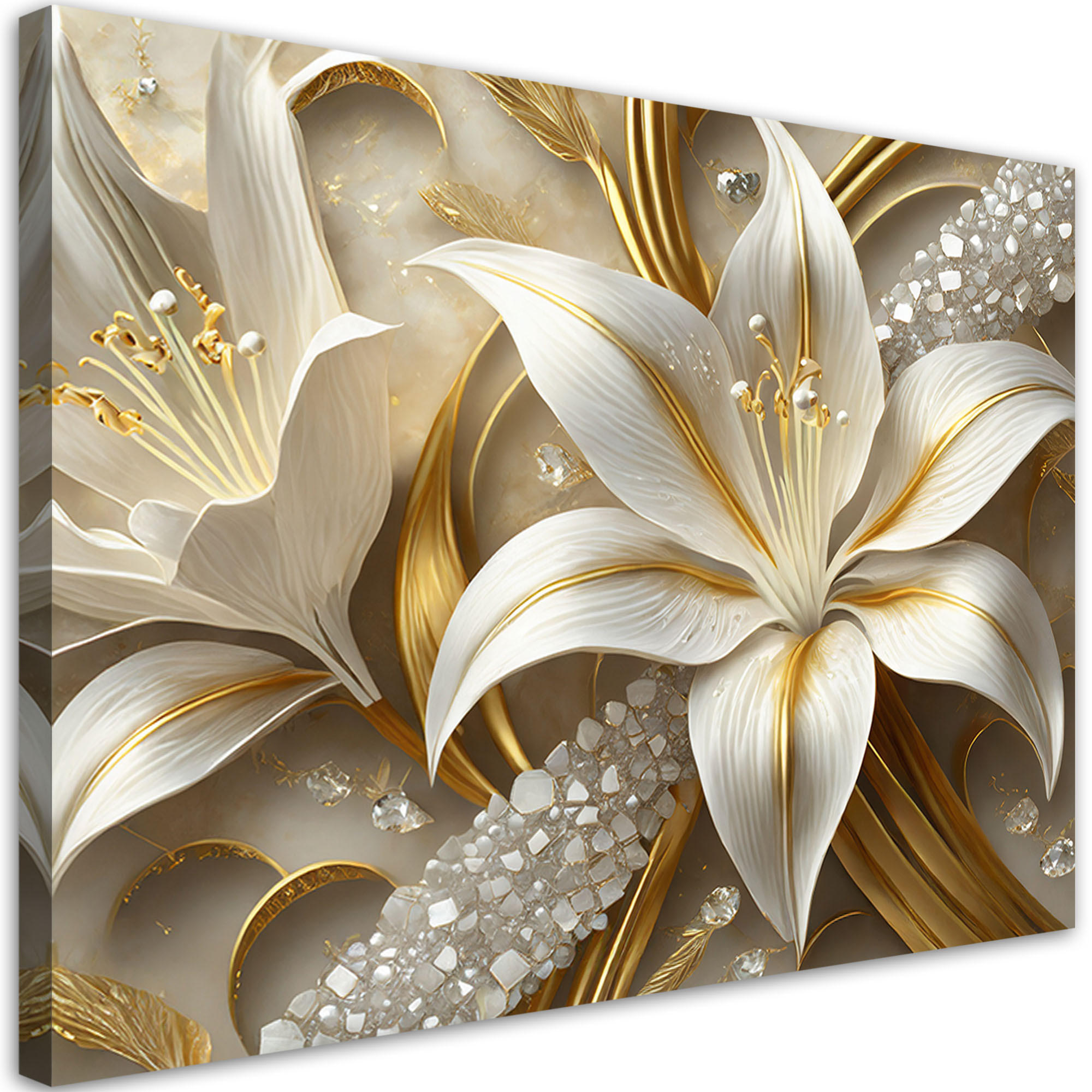 LEINWANDBILD Lilien Glamour Gold 100x70cm - Goldfarben, Textil (100/70cm) - Feeby