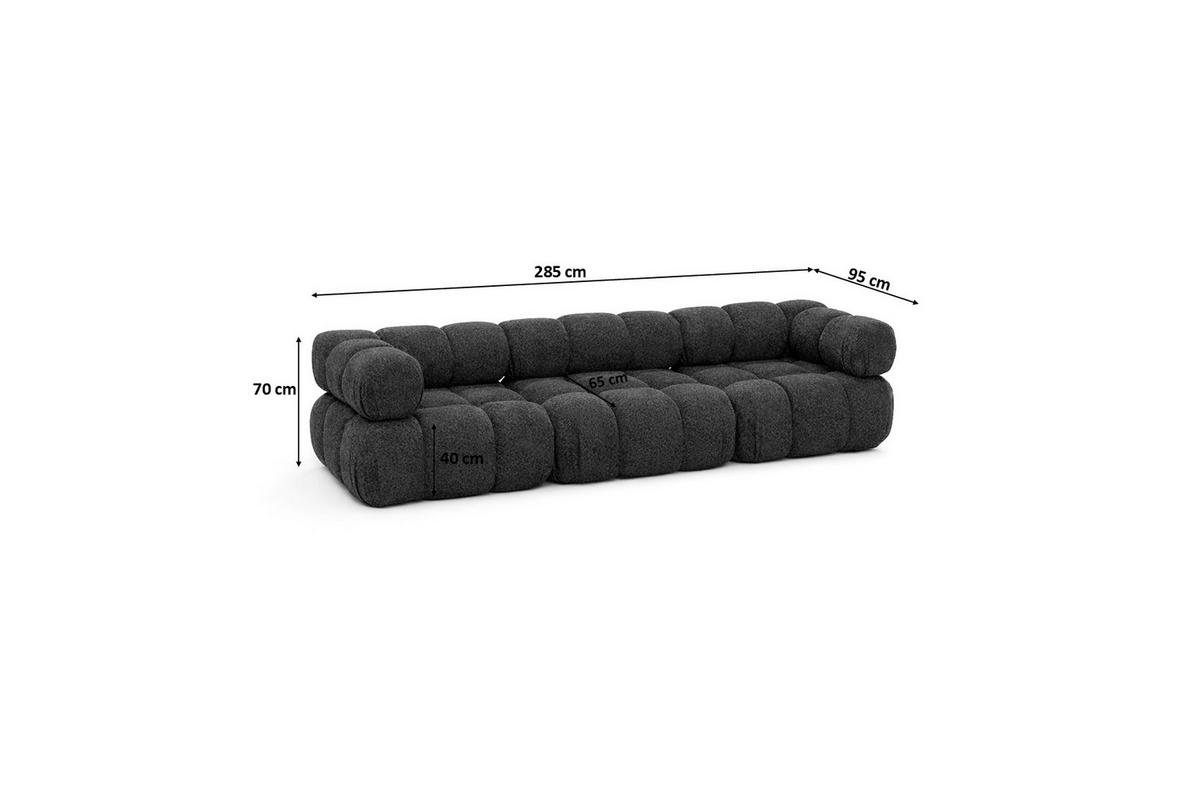 COUCH, 3-Sitzer Modular, Bouclé-Stoff Abriamo, Graphit, Selia - Graphitfarben, Holz (285/70/95cm) - Kaiser Möbel