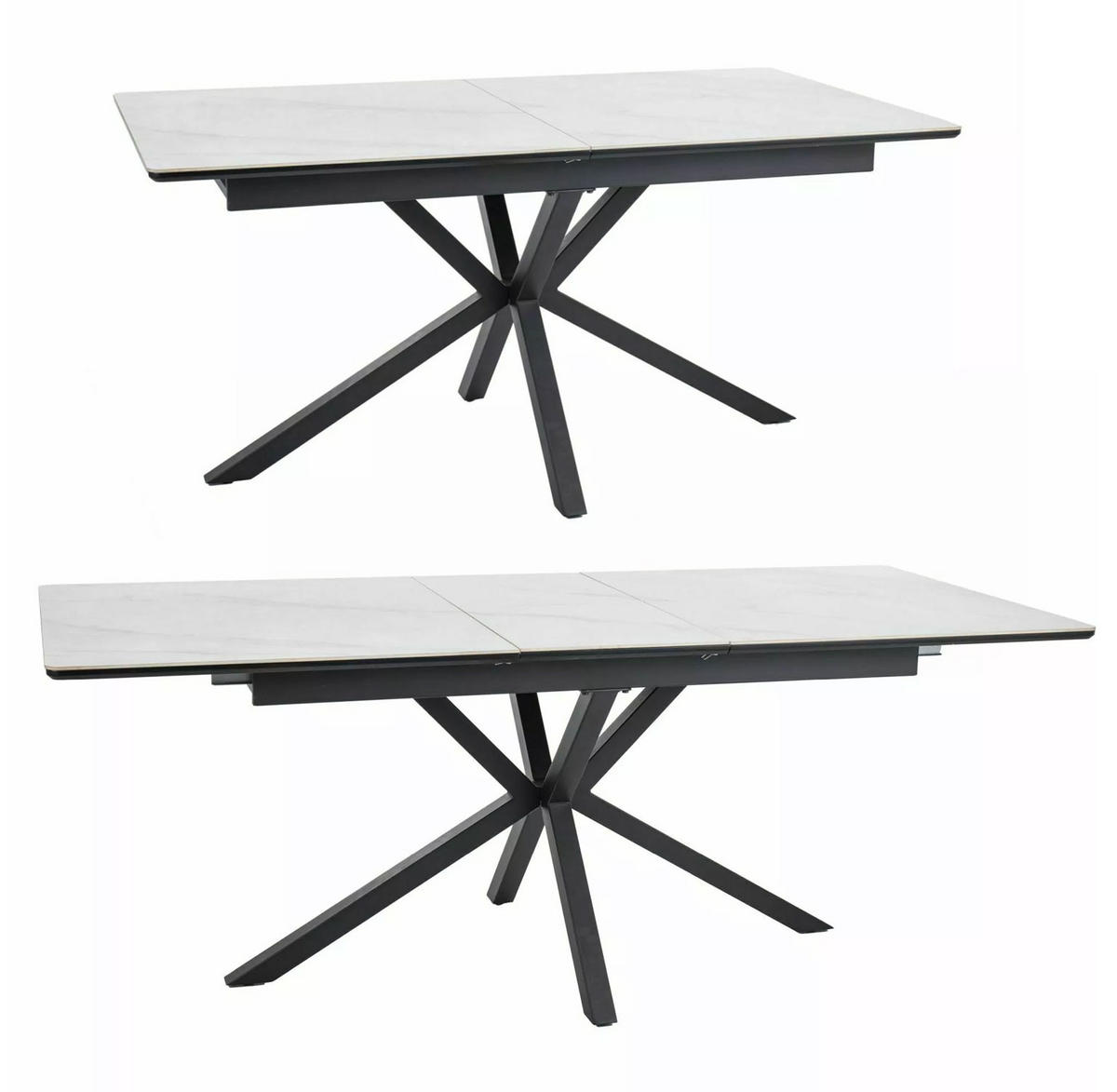 ESSTISCH Laguna Weiß Marmor / Schwarz 160-200 / 90 / 76cm - Schwarz/Weiß, Holz/Metall (90/200/76cm) - Feldmann-Wohnen