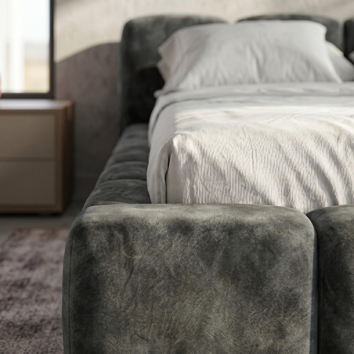 POLSTERBETT SUENO 140x200 cm in Grau, gepolstertes Kopfteil, Metalllattenrost, Bettkasten, Velour-Stoff - Naturfarben/Grau, Holz/Textil (140/200cm) - Muffo
