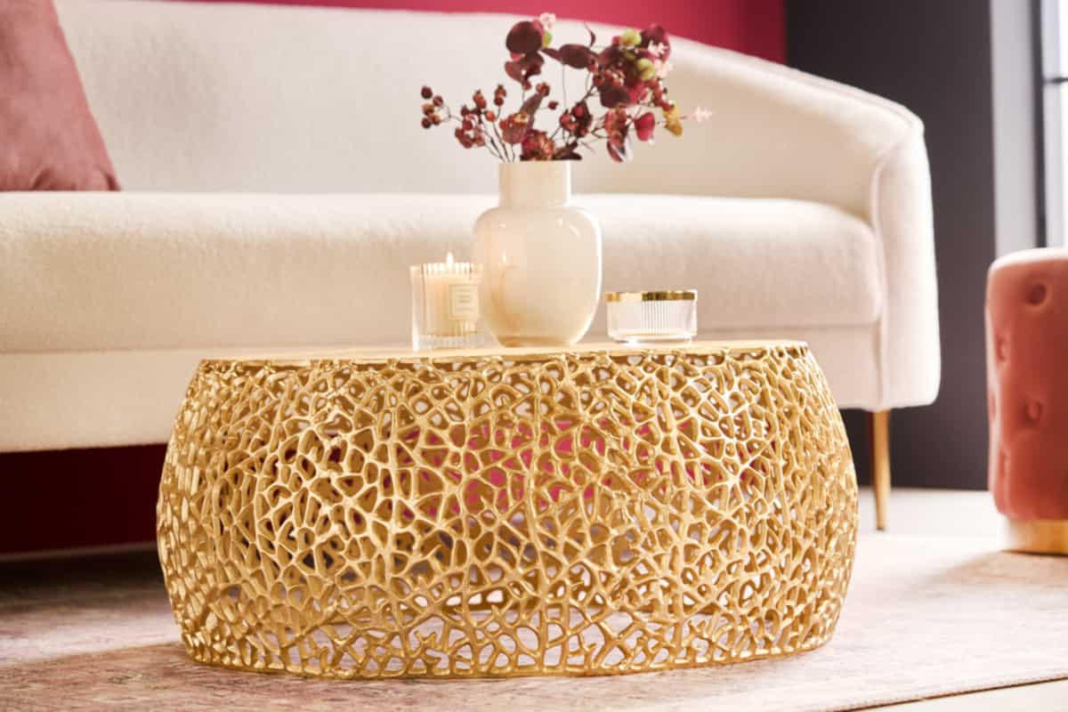 COUCHTISCH ABSTRACT LEAF rund Gold 73cm - Goldfarben, Metall (73/73/31cm) - riess-ambiente