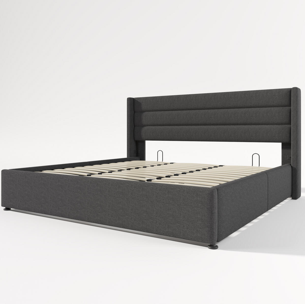 POLSTERBETT aus Leinen 180x200 cm in Grau mit hydraulischem Stauraum - Grau, Textil (180/200cm) - Modfu