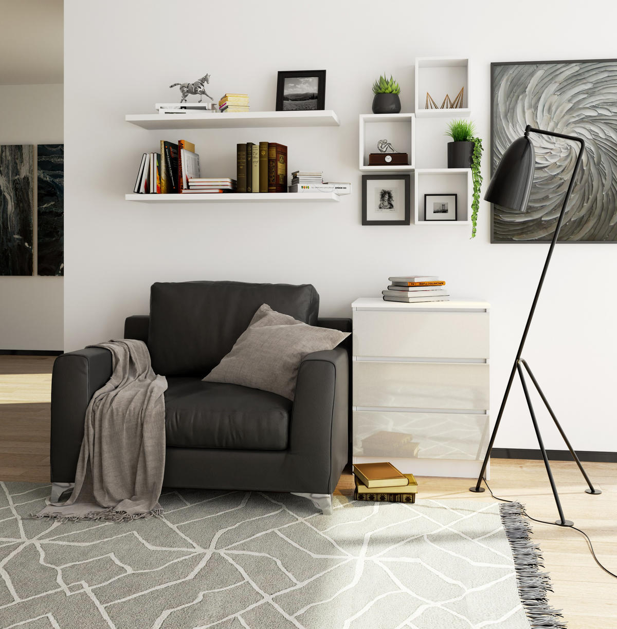 KOMODA Bílá, lesklý kovový povrch 77/60/40 - bílá, kompozitní dřevo (60/77/40cm) - RAUMHIRSCH FURNITURE