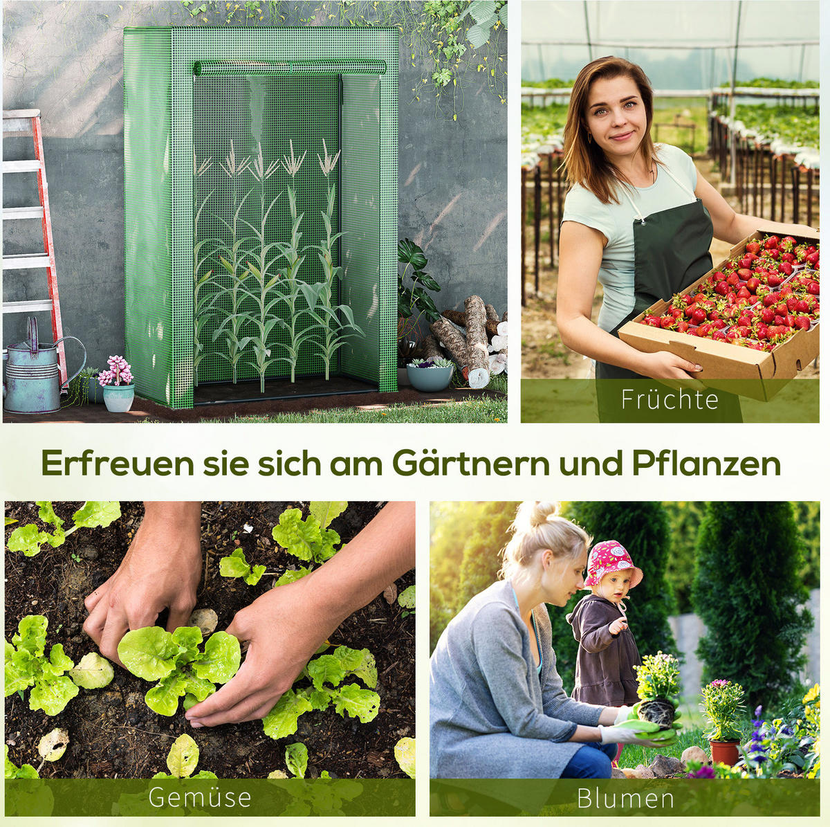 GEWÄCHSHAUS 100/150/50 cm Dunkelgrün aus Kunststoff mit aufrollbarer Tür - Dunkelgrün, Metall (50/150/100cm) - OKMYHOME