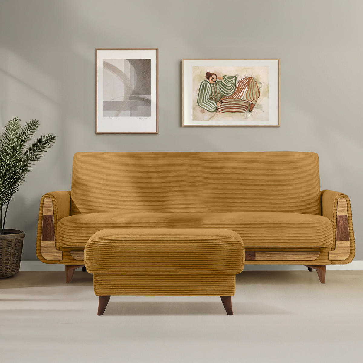 HOCKER GUSTAVO II, Gelb - Gelb/Braun, Holz/Holzwerkstoff (92/49/92cm) - KONSIMO®