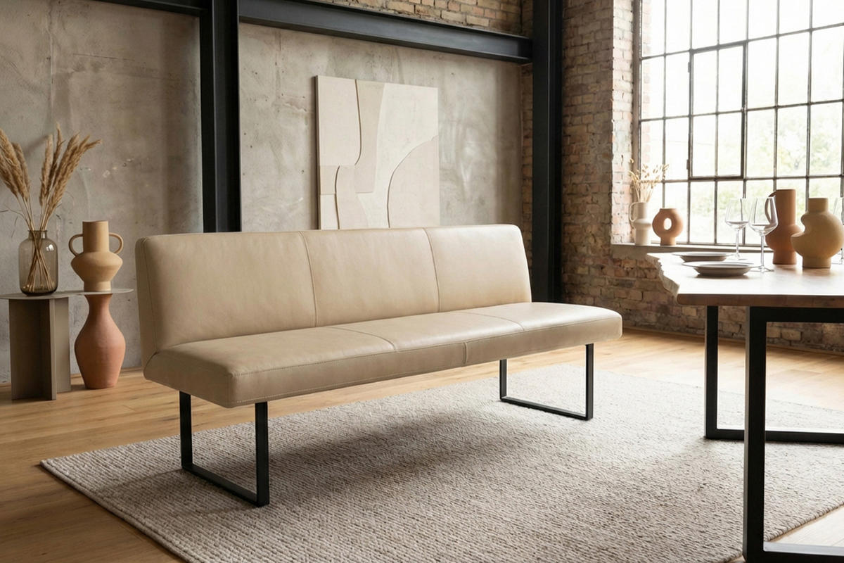 ESSZIMMERBANK ELEEN Beige Leder - Beige, Leder (183/85/69cm) - KAWOLA