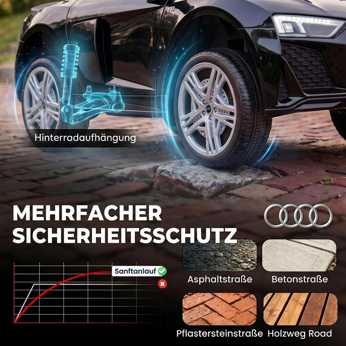 KINDER-ELEKTROAUTO Kunststoff Stahl Schwarz - Schwarz, Kunststoff (107/58/44cm) - AIYAPLAY