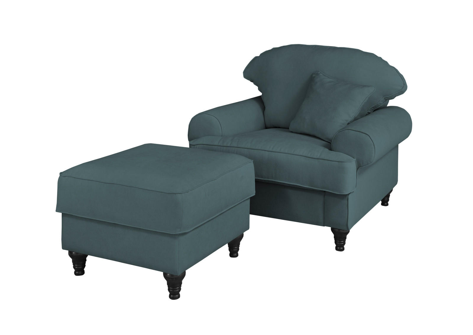 SESSEL-SET blaugrün Landhaus, Loungesessel inklusive Hocker - Dunkelgrün/Braun, Holz/Textil (175/95/110cm) - Furn.Design