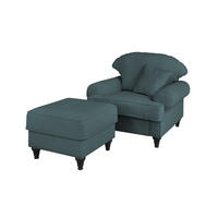 SESSEL-SET blaugrün Landhaus, Loungesessel inklusive Hocker - Dunkelgrün/Braun, Holz/Textil (175/95/110cm) - Furn.Design