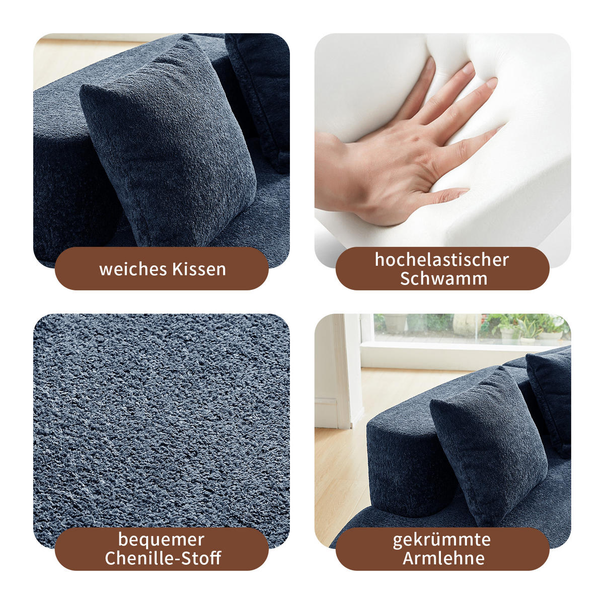 ECKSOFA Samtbezug inklusive Zierkissen 277/103/68 cm Blau - Blau, Textil (103/277cm) - Redom