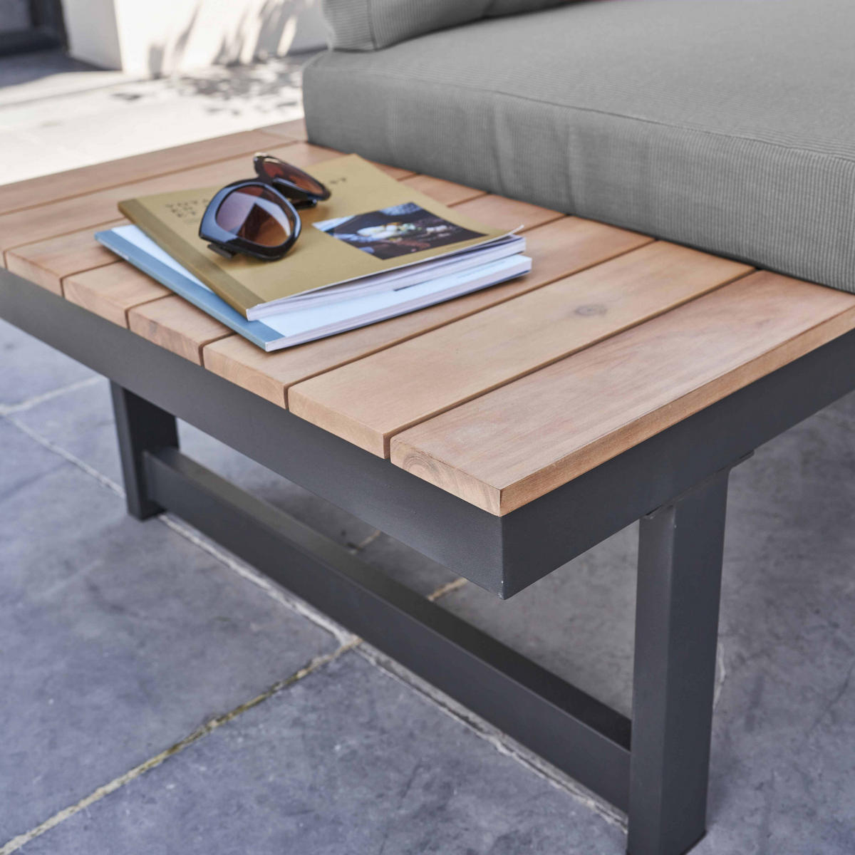 GARTEN-LOUNGEGARNITUR 6-Sitzer, Grau - Grau, Holz - Oviala