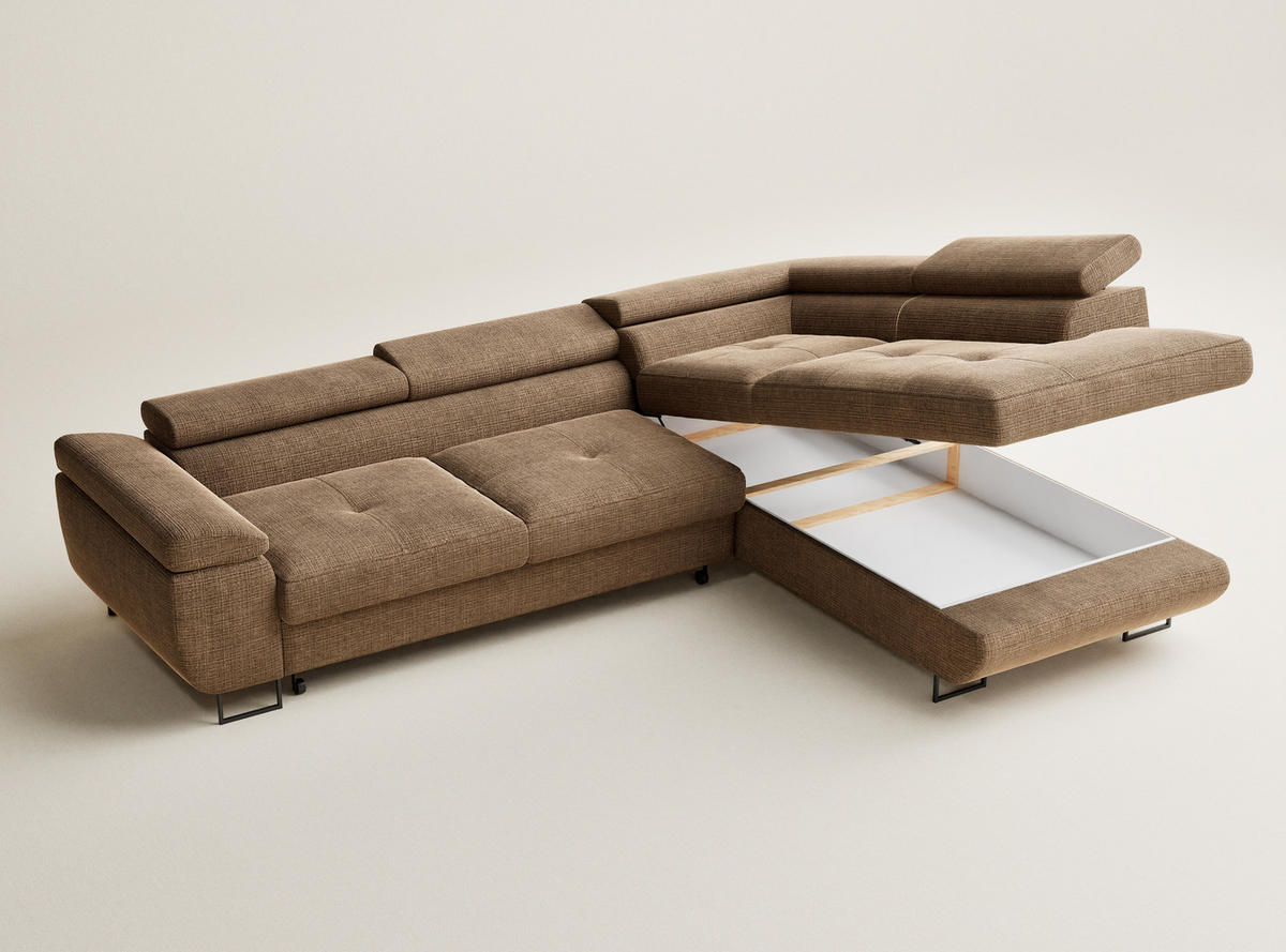 ECKSOFA Concord Hellbraun Chenille-Stoff - Rechts Seite - Hellbraun/Schwarz, Holz/Holzwerkstoff (277/203cm) - Maison de Reve