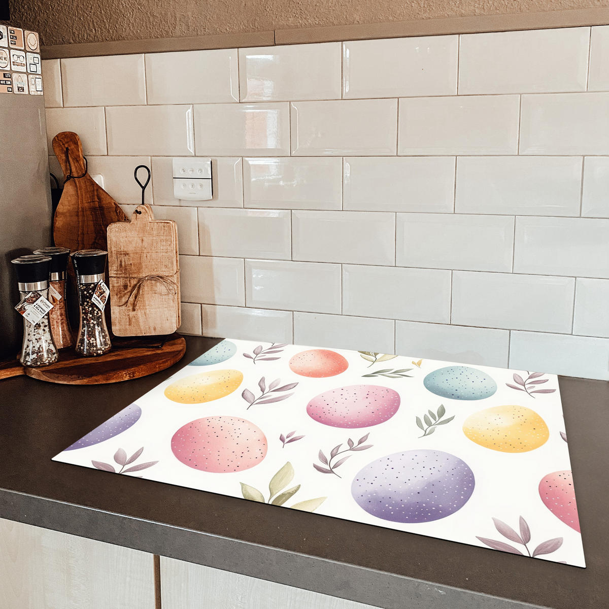 HERDABDECKPLATTE Eier - Bunt - Muster Herdabdeckung Induktionsfeld 70x52 cm - Weiß, Kunststoff (70/52/0.2cm) - MuchoWow