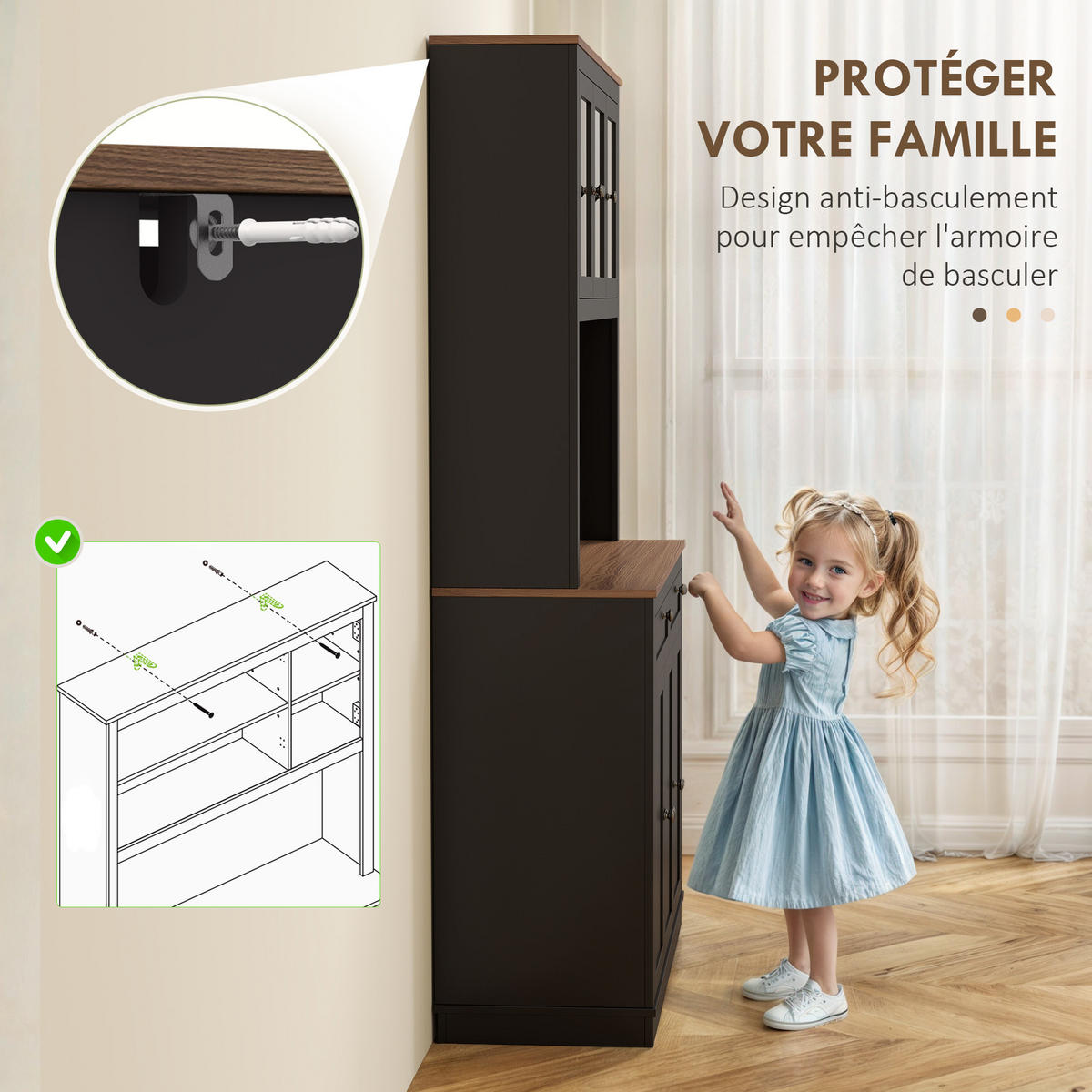 BUFFET DE-11213 6 Türen & 2 Schubladen mit Arbeitsplatte Schwarz - Schwarz, Holzwerkstoff (40/180/100cm) - ComfortXL