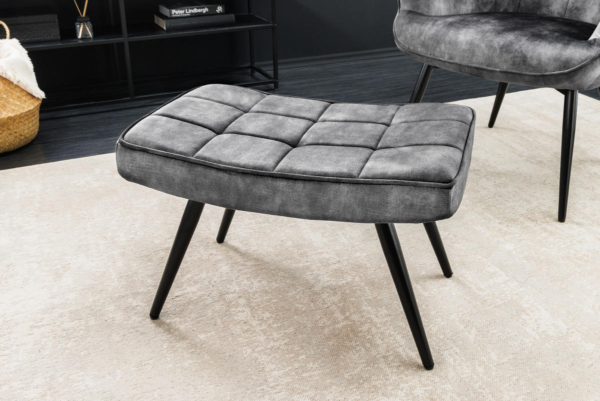 HOCKER SCANDINAVIA Samt Grau 60 cm - Schwarz/Grau, Textil/Metall (60/39/40cm) - riess-ambiente