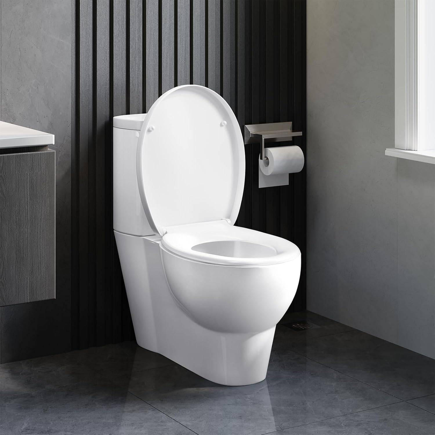 WC SITZ mit Absenkautomatik,Fast Fix Toilettensitz,Weiß Oval - Weiß, Kunststoff (37/6.6/45cm) - Woltu