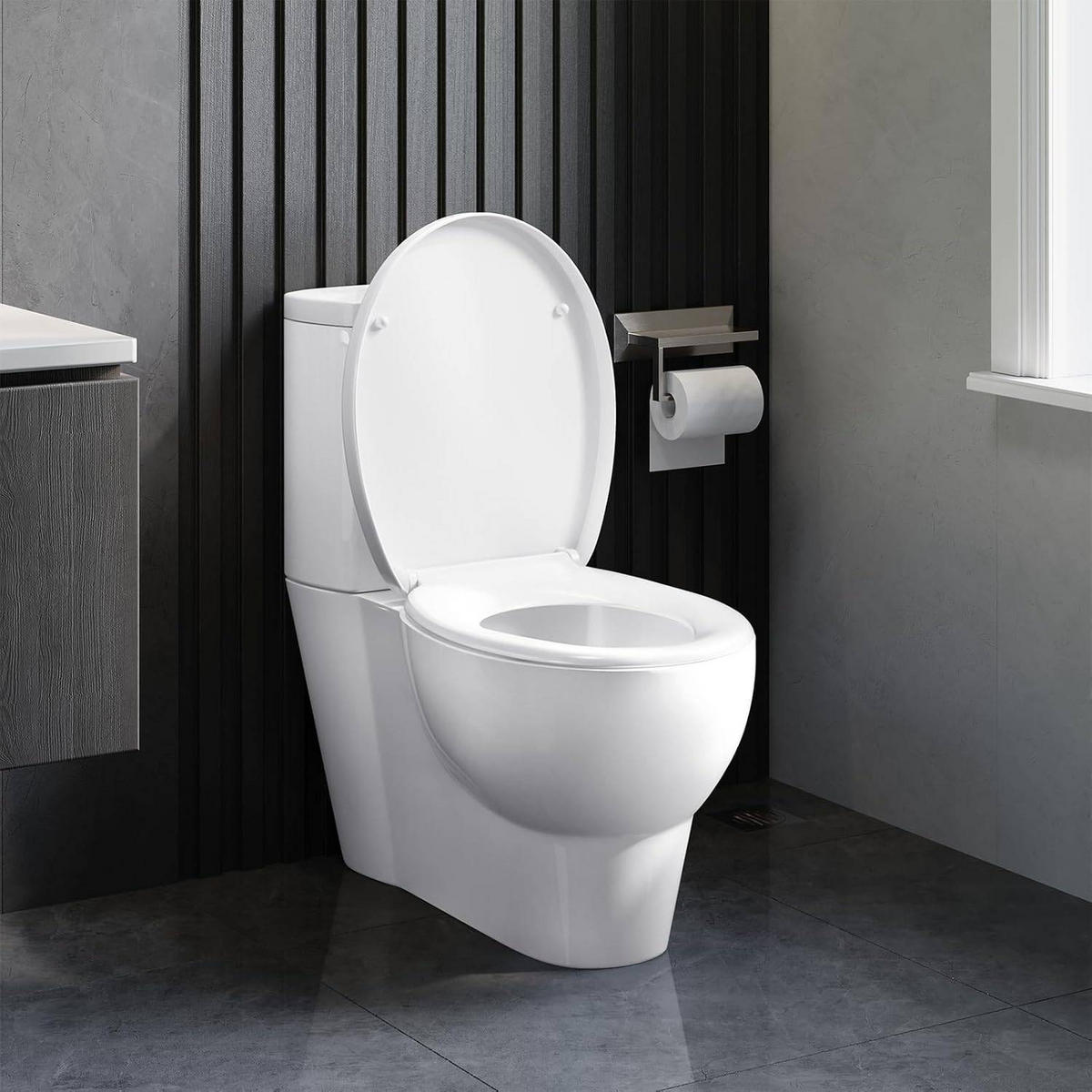 WC SITZ mit Absenkautomatik,Fast Fix Toilettensitz,Weiß Oval - Weiß, Kunststoff (37/6.6/45cm) - Woltu
